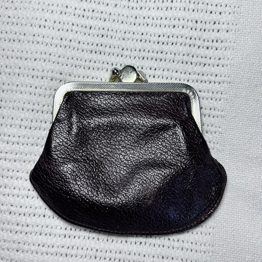 MCM Kiss Lock Coin Purse Hand Bag Leather 2 Compartments Brown Small Vintage